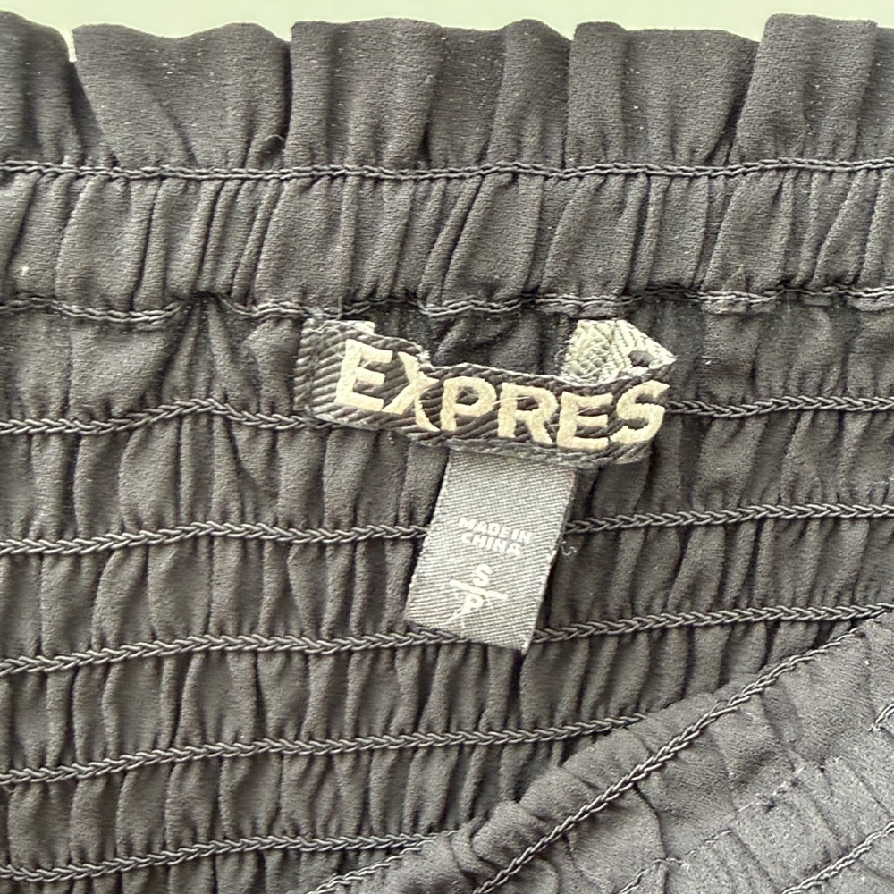 Express Baby Doll Ruched Black Off The Shoulder Y2K Top  Small - Picture 3 of 6